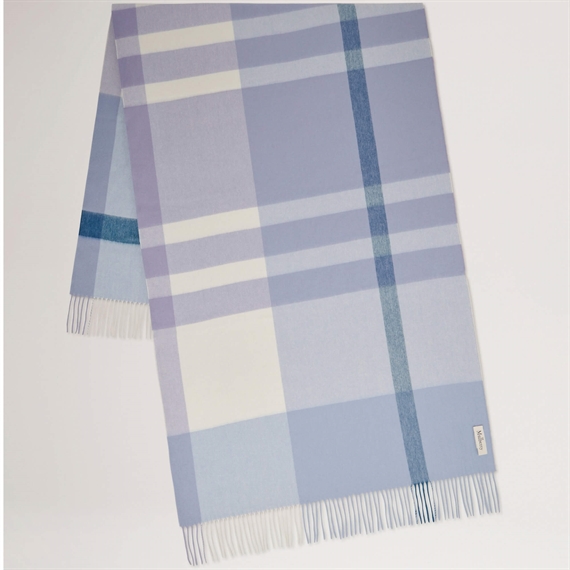 Mulberry Large Check Merino Wool Scarf Poplin Blue & White